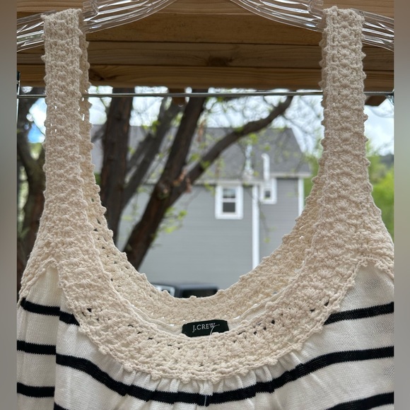 J. Crew NWT Cotton Blue Cream Striped Crocheted Sleeveless Top Blouse XL - Picture 9 of 16